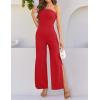 imageZESICA Womens Strapless Jumpsuit Casual Off Shoulder High Waist Wide Leg Side Slit Long Romper Playsuits with PocketsRed