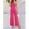 imageZESICA Womens Strapless Jumpsuit Casual Off Shoulder High Waist Wide Leg Side Slit Long Romper Playsuits with PocketsRose