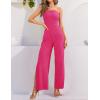 imageZESICA Womens Strapless Jumpsuit Casual Off Shoulder High Waist Wide Leg Side Slit Long Romper Playsuits with PocketsRose