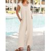 imageZESICA Womens Summer Loose Jumpsuit Casual V Neck Sleeveless Oversized Wide Leg Pant Overalls Romper with PocketsApricot