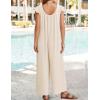 imageZESICA Womens Summer Loose Jumpsuit Casual V Neck Sleeveless Oversized Wide Leg Pant Overalls Romper with PocketsApricot