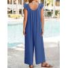 imageZESICA Womens Summer Loose Jumpsuit Casual V Neck Sleeveless Oversized Wide Leg Pant Overalls Romper with PocketsBlue
