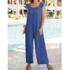 imageZESICA Womens Summer Loose Jumpsuit Casual V Neck Sleeveless Oversized Wide Leg Pant Overalls Romper with PocketsBlue