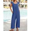 imageZESICA Womens Summer Loose Jumpsuit Casual V Neck Sleeveless Oversized Wide Leg Pant Overalls Romper with PocketsBlue