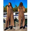 imageZESICA Womens Summer Loose Jumpsuit Casual V Neck Sleeveless Oversized Wide Leg Pant Overalls Romper with PocketsCoffee