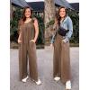 imageZESICA Womens Summer Loose Jumpsuit Casual V Neck Sleeveless Oversized Wide Leg Pant Overalls Romper with PocketsCoffee