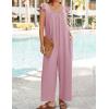imageZESICA Womens Summer Loose Jumpsuit Casual V Neck Sleeveless Oversized Wide Leg Pant Overalls Romper with PocketsPink