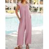imageZESICA Womens Summer Loose Jumpsuit Casual V Neck Sleeveless Oversized Wide Leg Pant Overalls Romper with PocketsPink