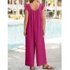 imageZESICA Womens Summer Loose Jumpsuit Casual V Neck Sleeveless Oversized Wide Leg Pant Overalls Romper with PocketsRose Red