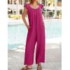 imageZESICA Womens Summer Loose Jumpsuit Casual V Neck Sleeveless Oversized Wide Leg Pant Overalls Romper with PocketsRose Red