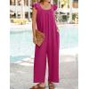 imageZESICA Womens Summer Loose Jumpsuit Casual V Neck Sleeveless Oversized Wide Leg Pant Overalls Romper with PocketsRose Red