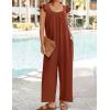 imageZESICA Womens Summer Loose Jumpsuit Casual V Neck Sleeveless Oversized Wide Leg Pant Overalls Romper with PocketsRust