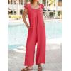 imageZESICA Womens Summer Loose Jumpsuit Casual V Neck Sleeveless Oversized Wide Leg Pant Overalls Romper with PocketsWatermelon Red