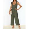 imageZESICA Womens Summer Loose Sleeveless Jumpsuits Linen Adjustable Straps Oversized Wide Leg Long Overall Rompers with PocketsArmy Green