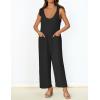 imageZESICA Womens Summer Loose Sleeveless Jumpsuits Linen Adjustable Straps Oversized Wide Leg Long Overall Rompers with PocketsBlack