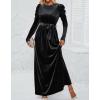 imageZESICA Womens Velvet Maxi Dress Fall 2025 Long Puff Sleeve Crew Neck Elastic High Waist Cocktail Party Bridesmaid DressesBlack