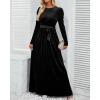 imageZESICA Womens Velvet Maxi Dress Fall 2025 Long Puff Sleeve Crew Neck Elastic High Waist Cocktail Party Bridesmaid DressesBlack