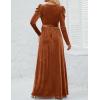 imageZESICA Womens Velvet Maxi Dress Fall 2025 Long Puff Sleeve Crew Neck Elastic High Waist Cocktail Party Bridesmaid DressesCaramel