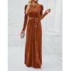 imageZESICA Womens Velvet Maxi Dress Fall 2025 Long Puff Sleeve Crew Neck Elastic High Waist Cocktail Party Bridesmaid DressesCaramel
