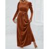 imageZESICA Womens Velvet Maxi Dress Fall 2025 Long Puff Sleeve Crew Neck Elastic High Waist Cocktail Party Bridesmaid DressesCaramel