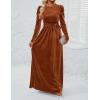 imageZESICA Womens Velvet Maxi Dress Fall 2025 Long Puff Sleeve Crew Neck Elastic High Waist Cocktail Party Bridesmaid DressesCaramel