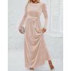 imageZESICA Womens Velvet Maxi Dress Fall 2025 Long Puff Sleeve Crew Neck Elastic High Waist Cocktail Party Bridesmaid DressesChampagne