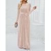 imageZESICA Womens Velvet Maxi Dress Fall 2025 Long Puff Sleeve Crew Neck Elastic High Waist Cocktail Party Bridesmaid DressesChampagne