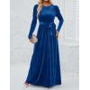 imageZESICA Womens Velvet Maxi Dress Fall 2025 Long Puff Sleeve Crew Neck Elastic High Waist Cocktail Party Bridesmaid DressesCobalt
