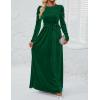 imageZESICA Womens Velvet Maxi Dress Fall 2025 Long Puff Sleeve Crew Neck Elastic High Waist Cocktail Party Bridesmaid DressesDark Green