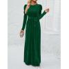 imageZESICA Womens Velvet Maxi Dress Fall 2025 Long Puff Sleeve Crew Neck Elastic High Waist Cocktail Party Bridesmaid DressesDark Green