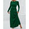imageZESICA Womens Velvet Maxi Dress Fall 2025 Long Puff Sleeve Crew Neck Elastic High Waist Cocktail Party Bridesmaid DressesDark Green