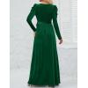 imageZESICA Womens Velvet Maxi Dress Fall 2025 Long Puff Sleeve Crew Neck Elastic High Waist Cocktail Party Bridesmaid DressesDark Green