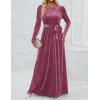 imageZESICA Womens Velvet Maxi Dress Fall 2025 Long Puff Sleeve Crew Neck Elastic High Waist Cocktail Party Bridesmaid DressesMauve