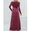 imageZESICA Womens Velvet Maxi Dress Fall 2025 Long Puff Sleeve Crew Neck Elastic High Waist Cocktail Party Bridesmaid DressesMauve