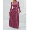imageZESICA Womens Velvet Maxi Dress Fall 2025 Long Puff Sleeve Crew Neck Elastic High Waist Cocktail Party Bridesmaid DressesMauve