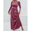 imageZESICA Womens Velvet Maxi Dress Fall 2025 Long Puff Sleeve Crew Neck Elastic High Waist Cocktail Party Bridesmaid DressesMauve