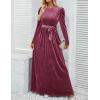 imageZESICA Womens Velvet Maxi Dress Fall 2025 Long Puff Sleeve Crew Neck Elastic High Waist Cocktail Party Bridesmaid DressesMauve