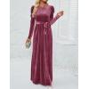 imageZESICA Womens Velvet Maxi Dress Fall 2025 Long Puff Sleeve Crew Neck Elastic High Waist Cocktail Party Bridesmaid DressesMauve