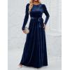 imageZESICA Womens Velvet Maxi Dress Fall 2025 Long Puff Sleeve Crew Neck Elastic High Waist Cocktail Party Bridesmaid DressesNavy
