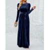 imageZESICA Womens Velvet Maxi Dress Fall 2025 Long Puff Sleeve Crew Neck Elastic High Waist Cocktail Party Bridesmaid DressesNavy
