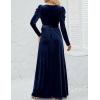 imageZESICA Womens Velvet Maxi Dress Fall 2025 Long Puff Sleeve Crew Neck Elastic High Waist Cocktail Party Bridesmaid DressesNavy