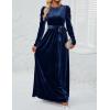 imageZESICA Womens Velvet Maxi Dress Fall 2025 Long Puff Sleeve Crew Neck Elastic High Waist Cocktail Party Bridesmaid DressesNavy