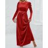 imageZESICA Womens Velvet Maxi Dress Fall 2025 Long Puff Sleeve Crew Neck Elastic High Waist Cocktail Party Bridesmaid DressesPonceau