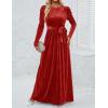imageZESICA Womens Velvet Maxi Dress Fall 2025 Long Puff Sleeve Crew Neck Elastic High Waist Cocktail Party Bridesmaid DressesPonceau
