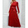 imageZESICA Womens Velvet Maxi Dress Fall 2025 Long Puff Sleeve Crew Neck Elastic High Waist Cocktail Party Bridesmaid DressesPonceau