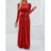 imageZESICA Womens Velvet Maxi Dress Fall 2025 Long Puff Sleeve Crew Neck Elastic High Waist Cocktail Party Bridesmaid DressesPonceau