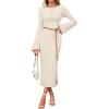 imageZESICA Fall Dresses for Women 2025 Elegant Classy Long Sleeve Business Casual Bodycon Slit Midi Dress with BeltApricot