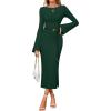 imageZESICA Fall Dresses for Women 2025 Elegant Classy Long Sleeve Business Casual Bodycon Slit Midi Dress with BeltDarkgreen