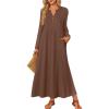 imageZESICA Fall Long Sleeve Dressy Casual Maxi Dresses for Women 2025 Elegant Classy V Neck Flowy Tshirt Dress with PocketsCoffee