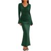 imageZESICA Womens 2025 Fall Long Sleeve Ruched Bodycon Maxi Dress Cowl Neck Back Slit Knit Wedding Guest Cocktail Party DressesDark Green
